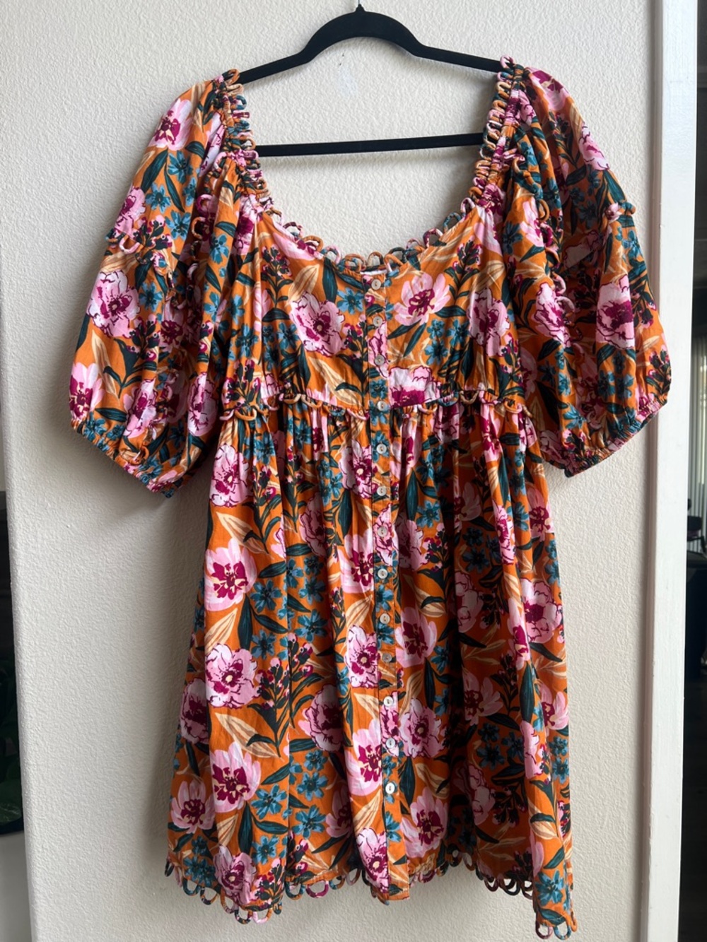 Topshop Orange Floral Mini Dress with Pink and Teal Accents